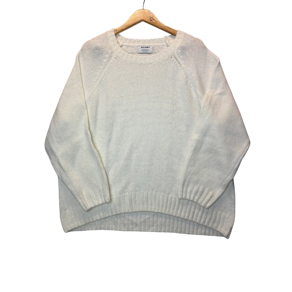 Old Navy Women's Cozy Shaker-Stitch Pullover Sweater Cream White Knit size XL